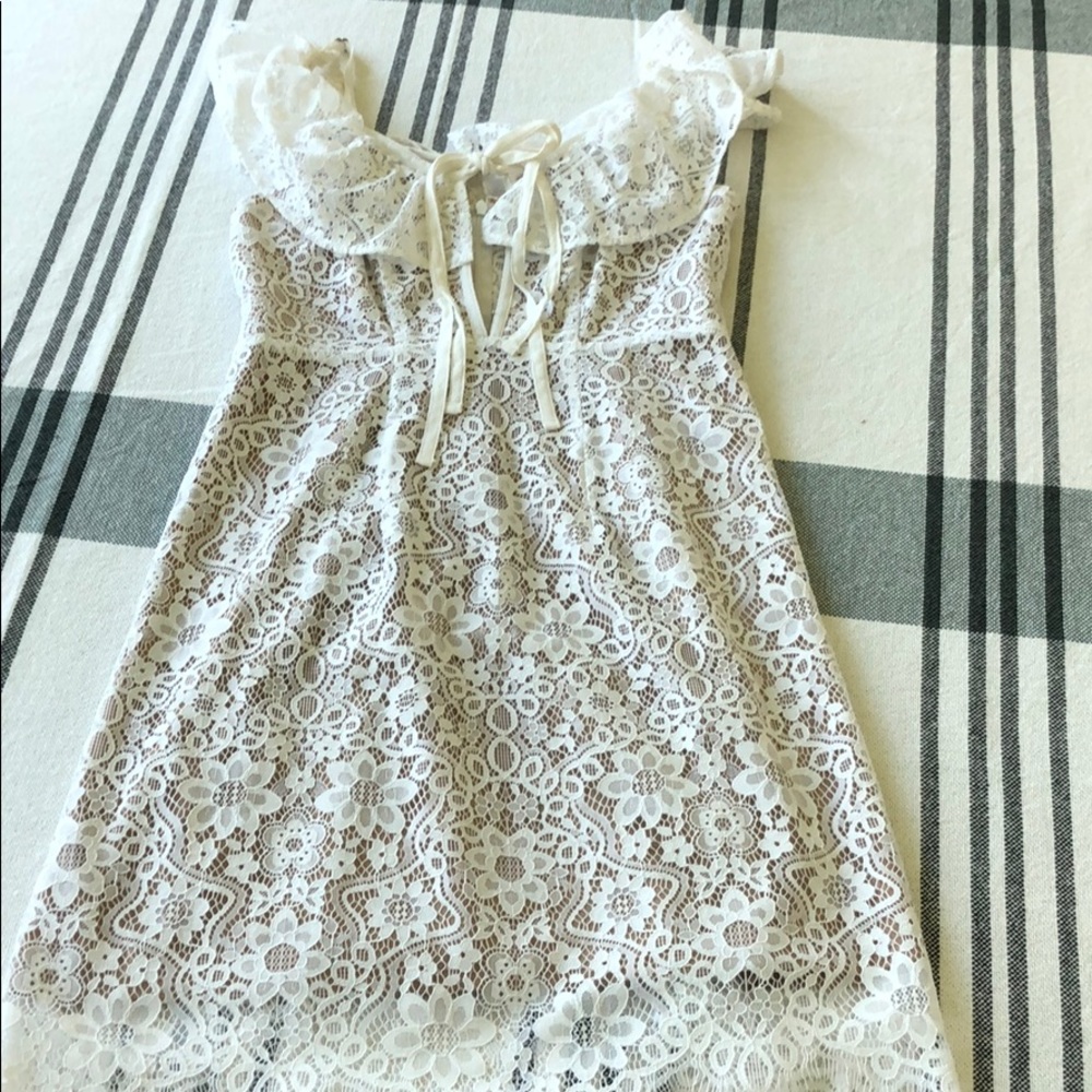For Love and Lemons dress rosemary wedding bride mini floral white lace dress M - Picture 6 of 10